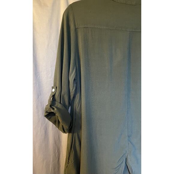 Woman’s Midnight Velvet Khaki Green Hidden Button Up Tunic Blouse Top Size L - Picture 4 of 5